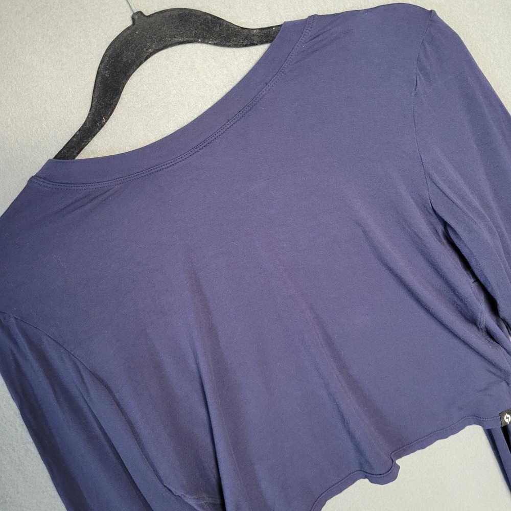 POPFLEX Navy Blue Open Tie Back Long Sleeve Crop Top XL Yoga Balletcore